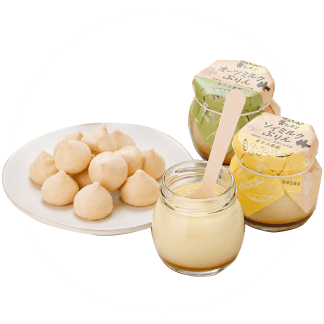 メレンゲクッキー（プレーン、イチゴ、抹茶）・プリン（オーツミルク、ソイミルク）